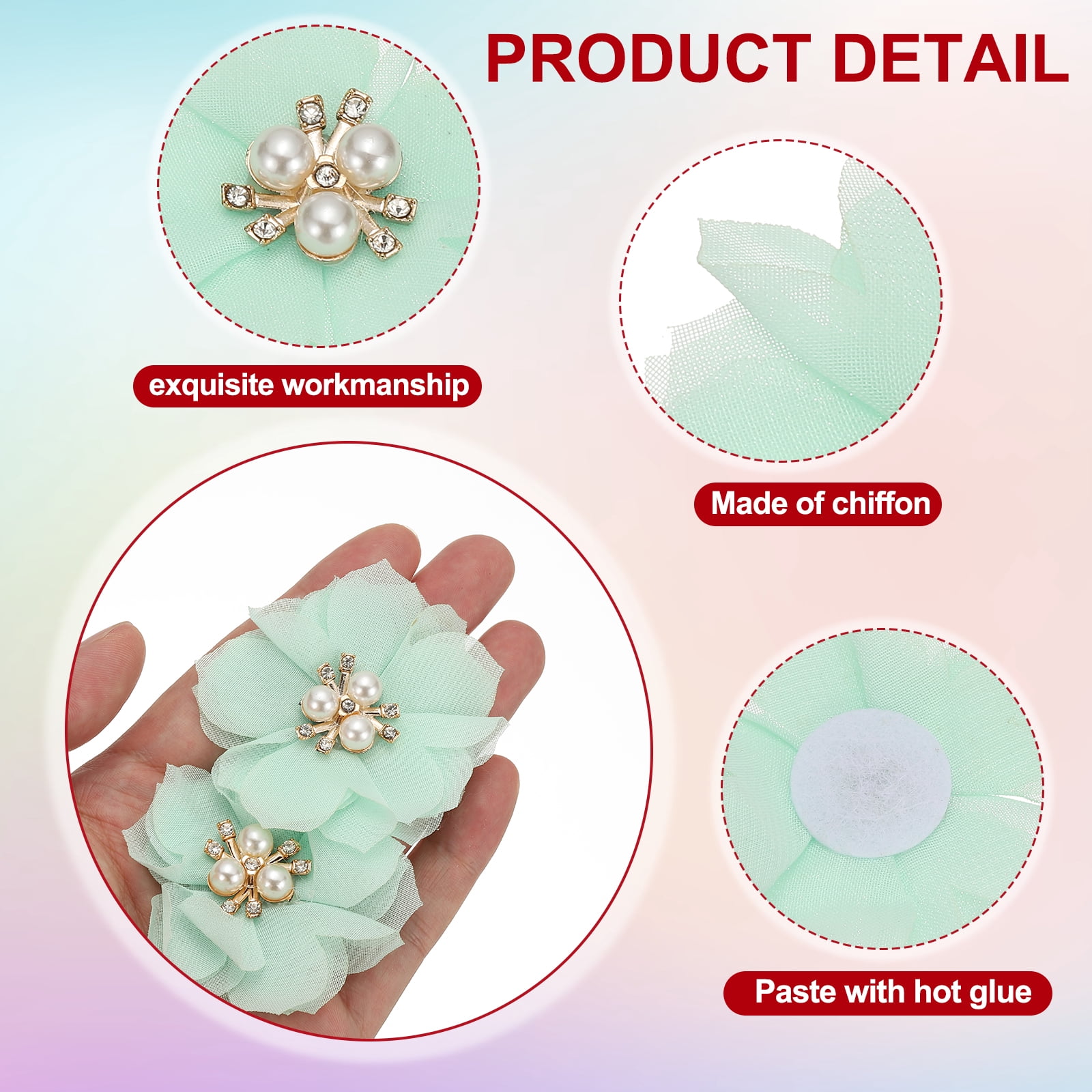 Unique Bargains Rhinestone Pearl Chiffon Flower Embellishments Light Green