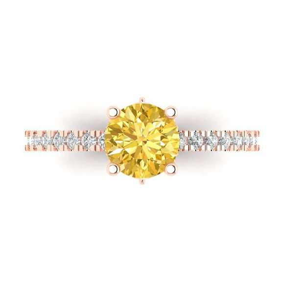 Solitaire with Accents Engagement Ring for Women - 1.465ct Simulated Yellow Diamond in 14K Rose Gold Promise Ring
