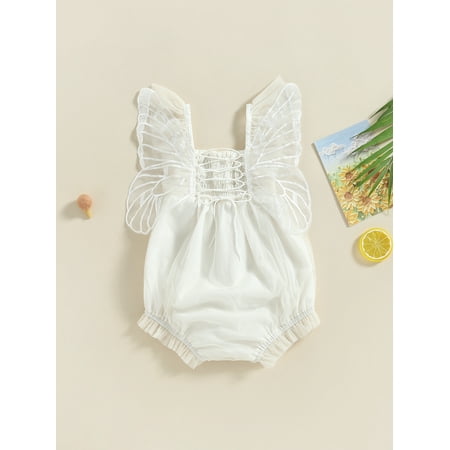 

Bmnmsl Baby Girls Romper Fly Sleeve Embroidery Butterfly Pleated Lacing Summer Bodysuit