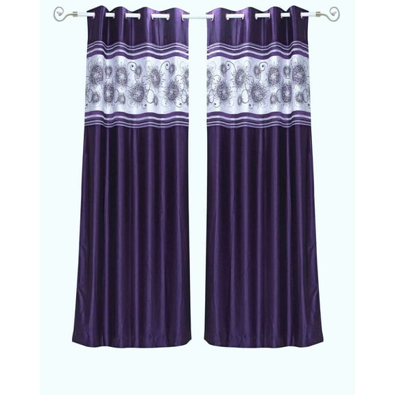 Purple Grommet Top Satin Curtain Panel with beaded hand design-43Wx63L-Piece