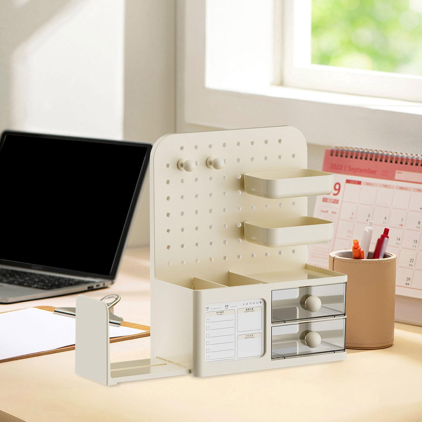 Fiocias Desk Organizer with Drawer Desk Organiser Accessories Supplies Creative Pegboard Yellow