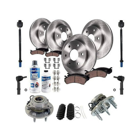 Front and Rear Brake Pad and Rotor and Wheel Hub Kit - Compatible with 2007 - 2013 Chevy Silverado 1500 2008 2009 2010 2011 2012