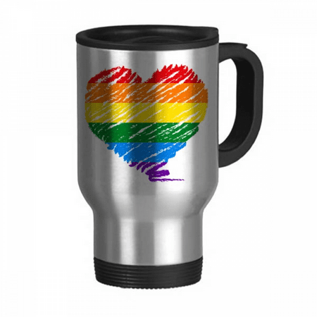 

Rainbow Heart LGBT Travel Mug Flip Lid Stainless Steel Cup Car Tumbler Thermos