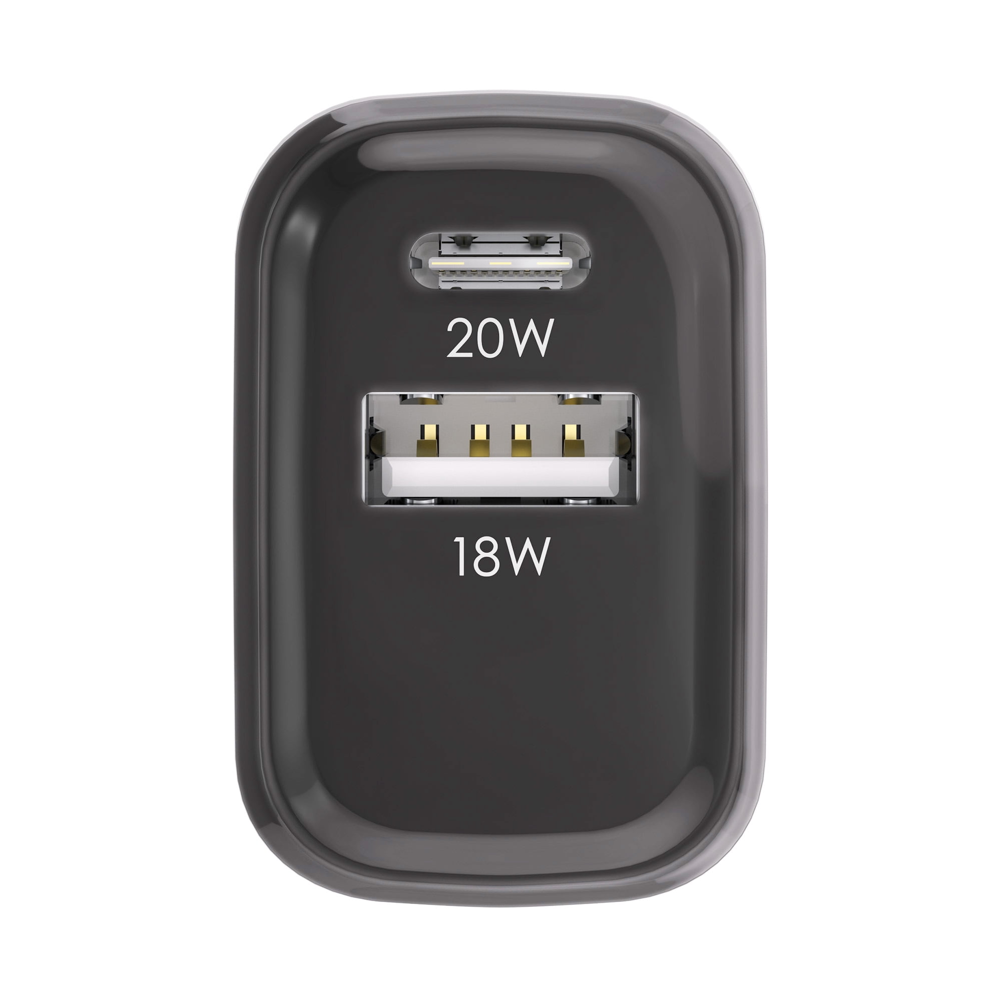 Powertek Luxe 20W USB-C + 18W USB-A Fast Charging Dual Port Block, Gray, Compatible with iPhone, Android, Tablets & USB Devices, Compact Travel Adapter