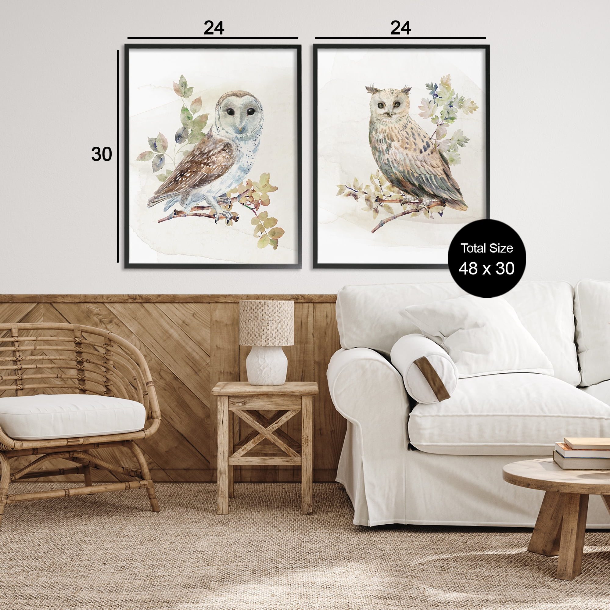 Stupell Industries Owls Perched in Foliage 2 Piece Black Framed Giclee Art Set, design by CAD Designs