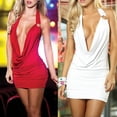 thumbnail image 3 of Womens Ladies Satin Deep V-neck Sling Mini Dress Backless Cocktail Club, 3 of 5