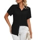 thumbnail image 1 of Camisa casual transpirable de manga corta de color puro con botones para mujer para trabajar, 1 of 7