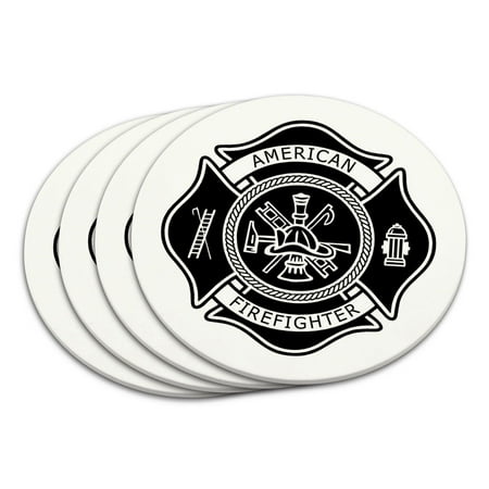 

Firefighter Firemen Maltese Cross American Black Coaster Set