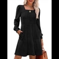 thumbnail image 3 of Vestido Estilo Babydoll Informal de Otoño con Cuello Cuadrado y Larga para Mujer Negro S, 3 of 8