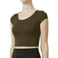 thumbnail image 2 of J. METHOD Women's Short Sleeve Scoop Neck Crop Top Solid Basic Casual Cropped T Shirts NEWT18 Olive L, 2 of 6