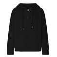 thumbnail image 6 of Puntoco Plus Size Long Sleeve clearance Women Loose Hooded Long Sleeve Zipper Solid Cardigan Blouse Hoodies Sweatshirt Tops with Pocket Black 10(XL), 6 of 6