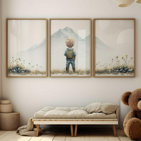 Luvia Mountain Nursery Prints Adventure Nursery Decor Boy, Set Of 3, Outdoors & Hiking Art, Toddler Room Decor, Mountain Art, Modern Wall Decor Set 3 Prints 8x12 UNFRAMED