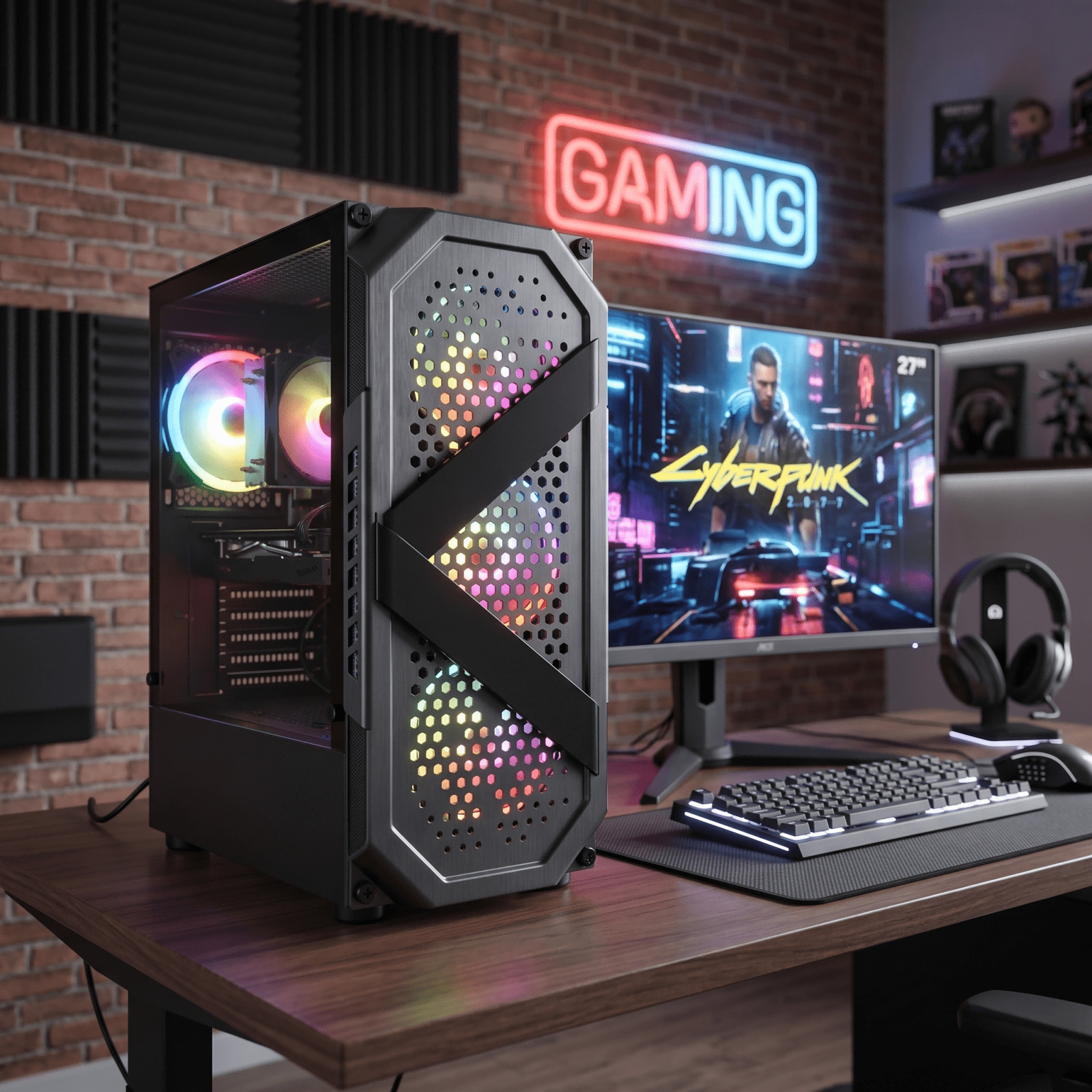 STGAubron Gaming PC Desktop, AMD Ryzen 5 5500, RX 6500 4G, 16G DDR4, 512G SSD, WiFi 6, BT 5.2, RGB Fan x4, Win 11 Home