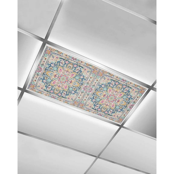 Fluorescent Light Covers for Ceiling Lights 1 Pack, Colorful Boho Magnetic Ceiling Light Covers 2x4ft for Classroom Office School, Ethnic Vintage Mexican Flowers Southwestern Drop Ceiling Light Shade