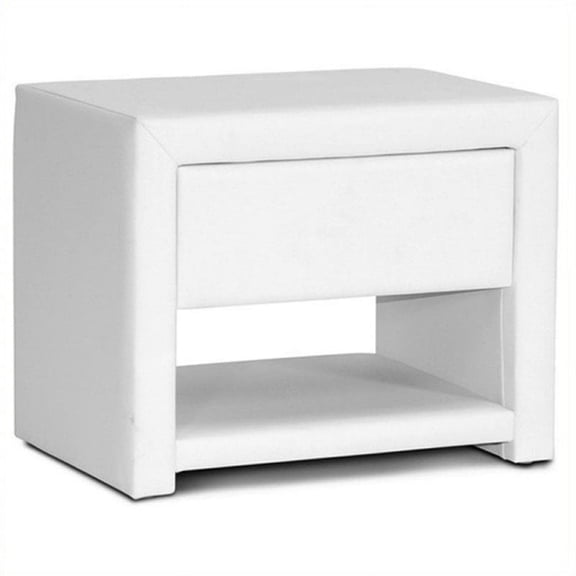 Pemberly Row Faux Leather Nightstand in White