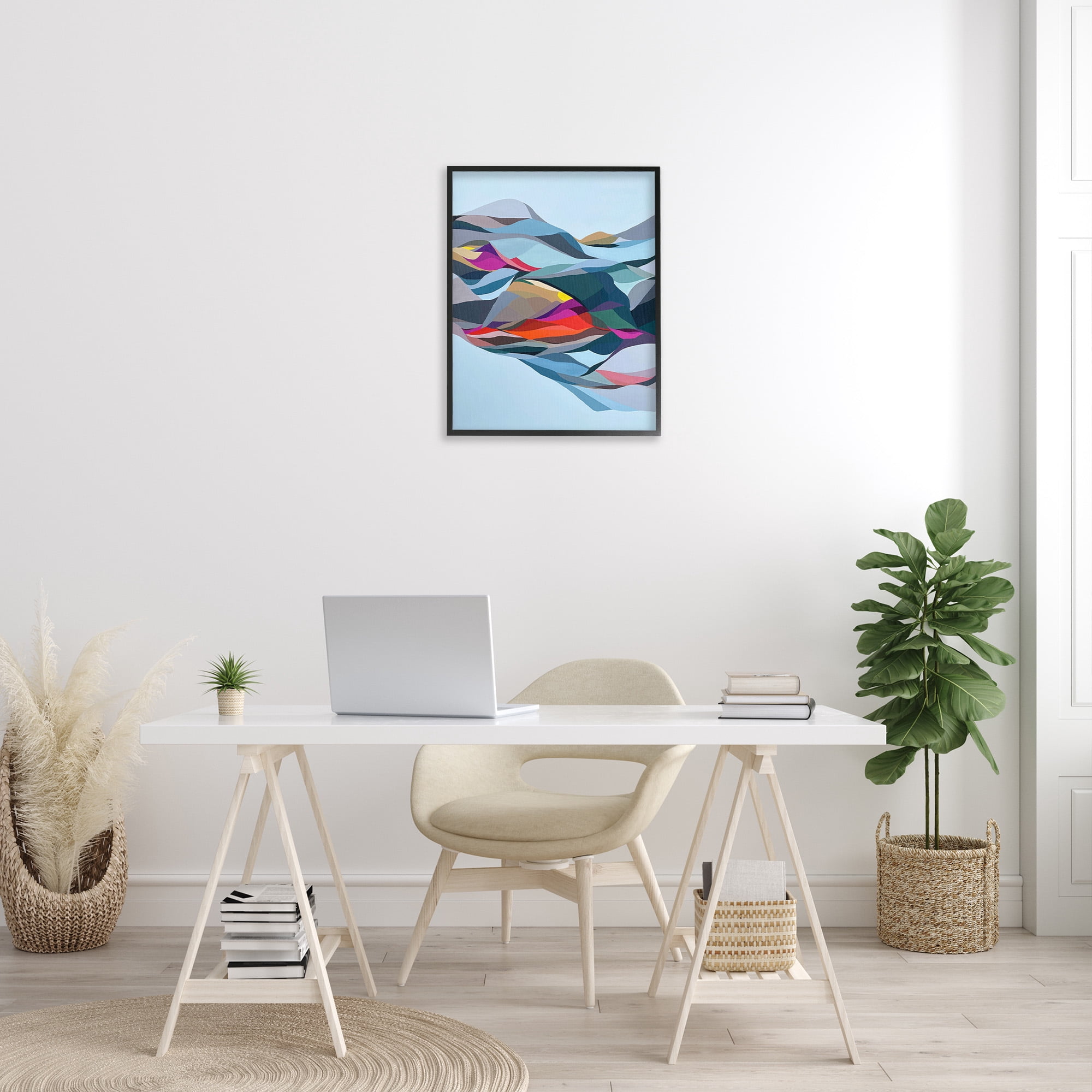 Stupell Industries Flowing Geometric Shapes Abstract Painting Black Framed Art Print Wall Art, 24 x 30