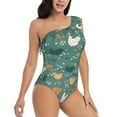 thumbnail image 3 of Pofeuu Flowe Rooster Print Women's One Piece Swimsuits One Shoulder Swimwear Asymmetric Ruffle Monokinis Bathing Suits-Large, 3 of 6