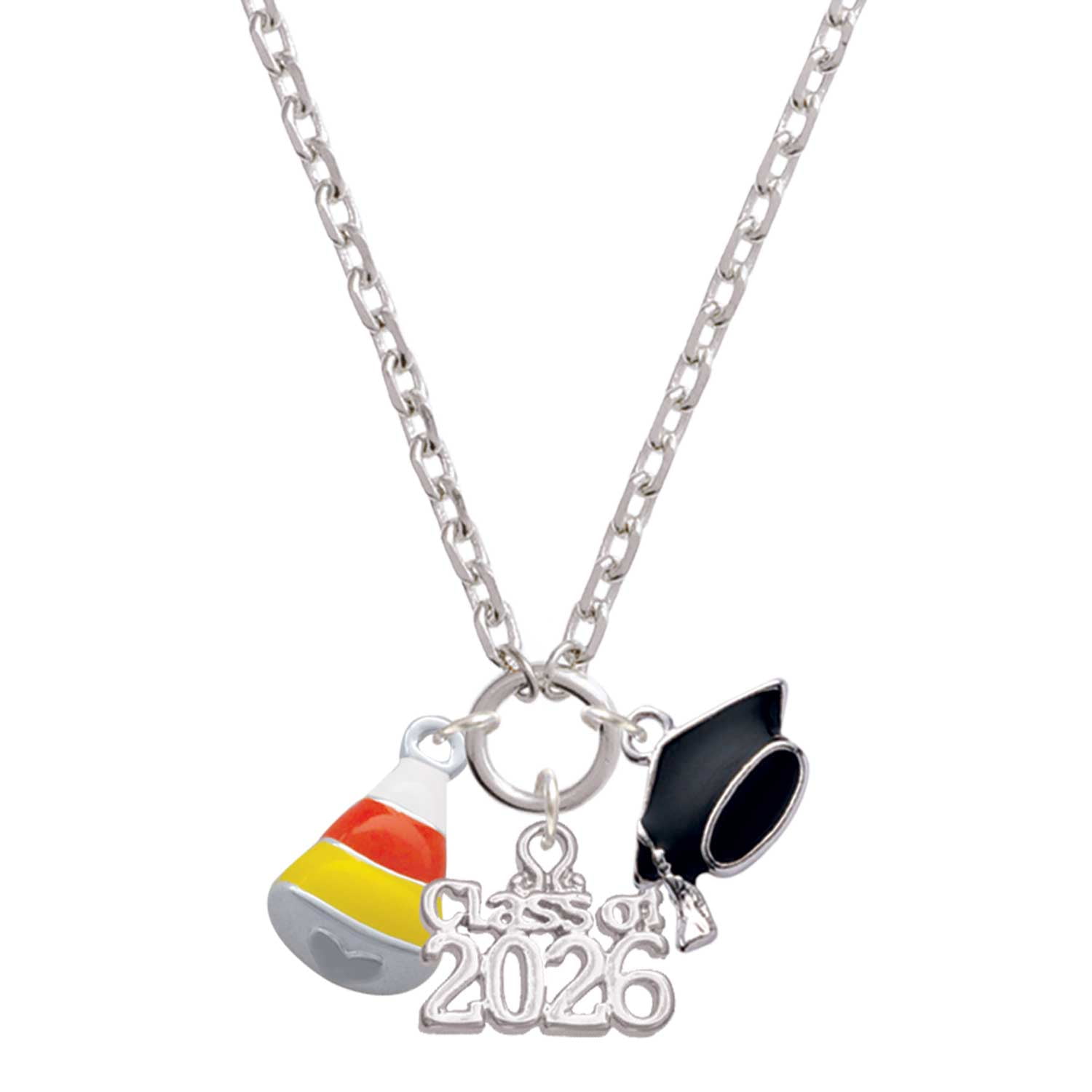 Delight Jewelry Silver-tone 3-D Enamel Candy Corn - Class of 2026 Graduation Zoey Charm Necklace, 28"