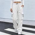 thumbnail image 6 of Cargo Pants for Girls Baggy Y2K Parachute Pants with Pockets Elastic Waist Wide Leg Casual Streetwear, XL, 6 of 6