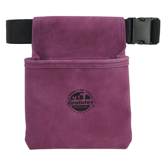 Graintex One Pocket Nail & Tool Pouch Purple Color Suede Leather with 2” Webbing Belt for Constructors, Electricians, Plumbers, Handymen