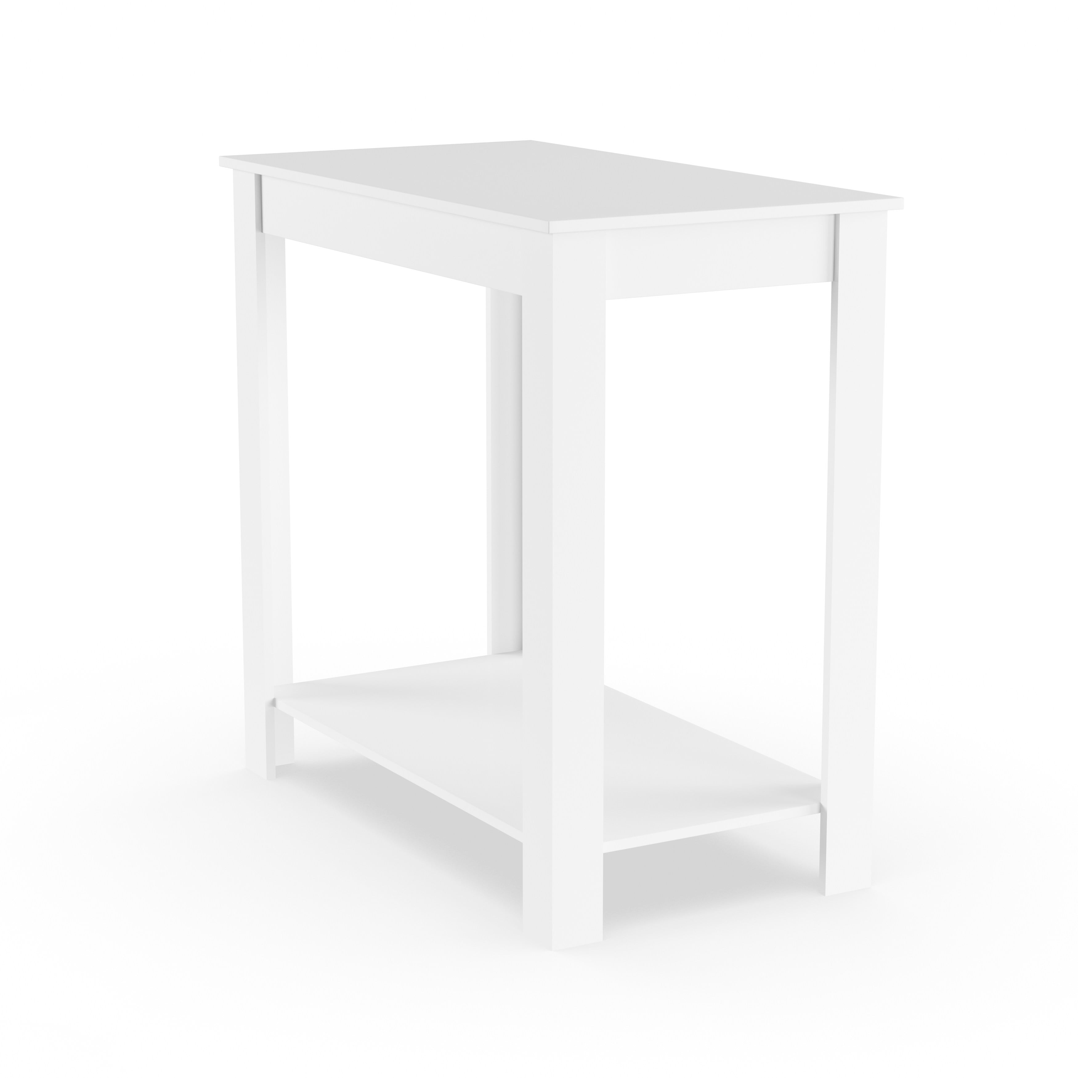 White Wood Rectangular Chairside End Table with Shelf