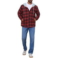 thumbnail image 2 of Men's Fleece Lining Drawstring Hooded Plaid Shirt Jacket S Black Red, 2 of 6