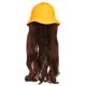 thumbnail image 1 of Gorro de cubo de moda, peluca de sombrero, extensión de pelo largo y rizado, postizo de viaje al aire libre, marrón oscuro, 1 of 8