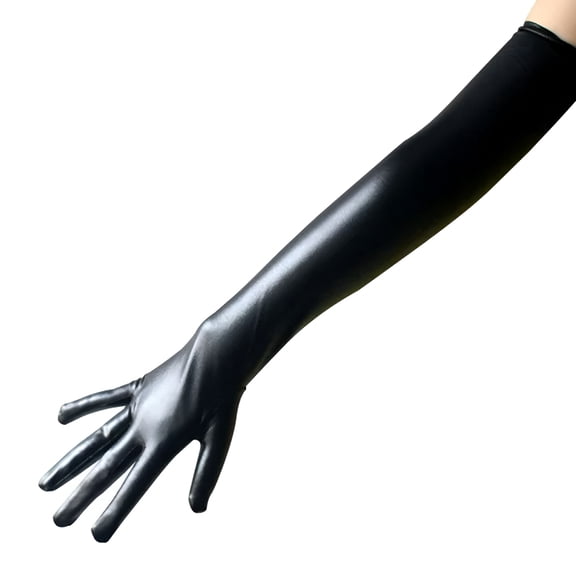 TELOLY Gloves Fingerless Long Gloves Black Pu Leather Arm Warmer Dress Up Fingerless Gloves Halloween Party Performance Tight Gloves Mittens Mens Gloves for Cold Weather Black Finger Gloves