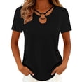 thumbnail image 6 of Women's Short Sleeve T-Shirt, Casual Keyhole Neck Soft Tee Shirt, Solid Color Summer Tops for Women Loose Fitted Tshirt Everyday Wear, Black XXL, 6 of 7
