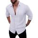 thumbnail image 2 of pstuiky camisas de manga larga para hombre, Camisa tipo cárdigan de manga larga con solapa y botones de color liso para hombre camisetas de hombre xl, 2 of 9