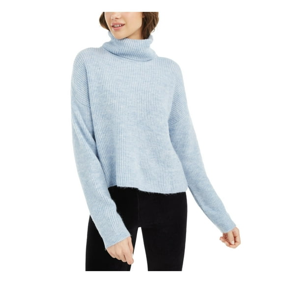 SUN  MOON Womens Blue Long Sleeve Turtle Neck Sweater S