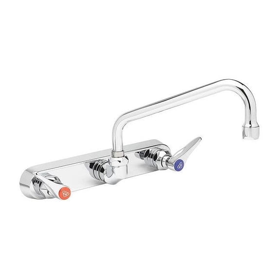 T&S Brass - Workboard Faucet, Wall Mount, 8'' Centers, 12'' Swing Nozzle, Lever Handles
