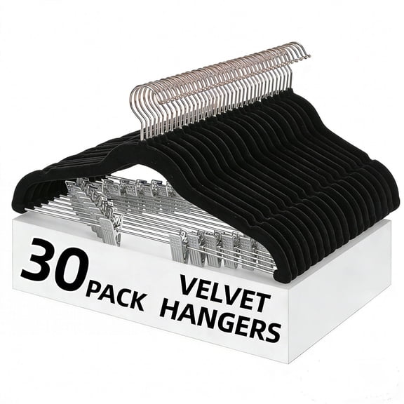 LEDREM 30-Pack Adjustable Velvet Hangers, Heavy-Duty Non-Slip Skirt Hangers, Pants Hangers with Movable Clips, Space-Saving for Dresses & Coats, Black