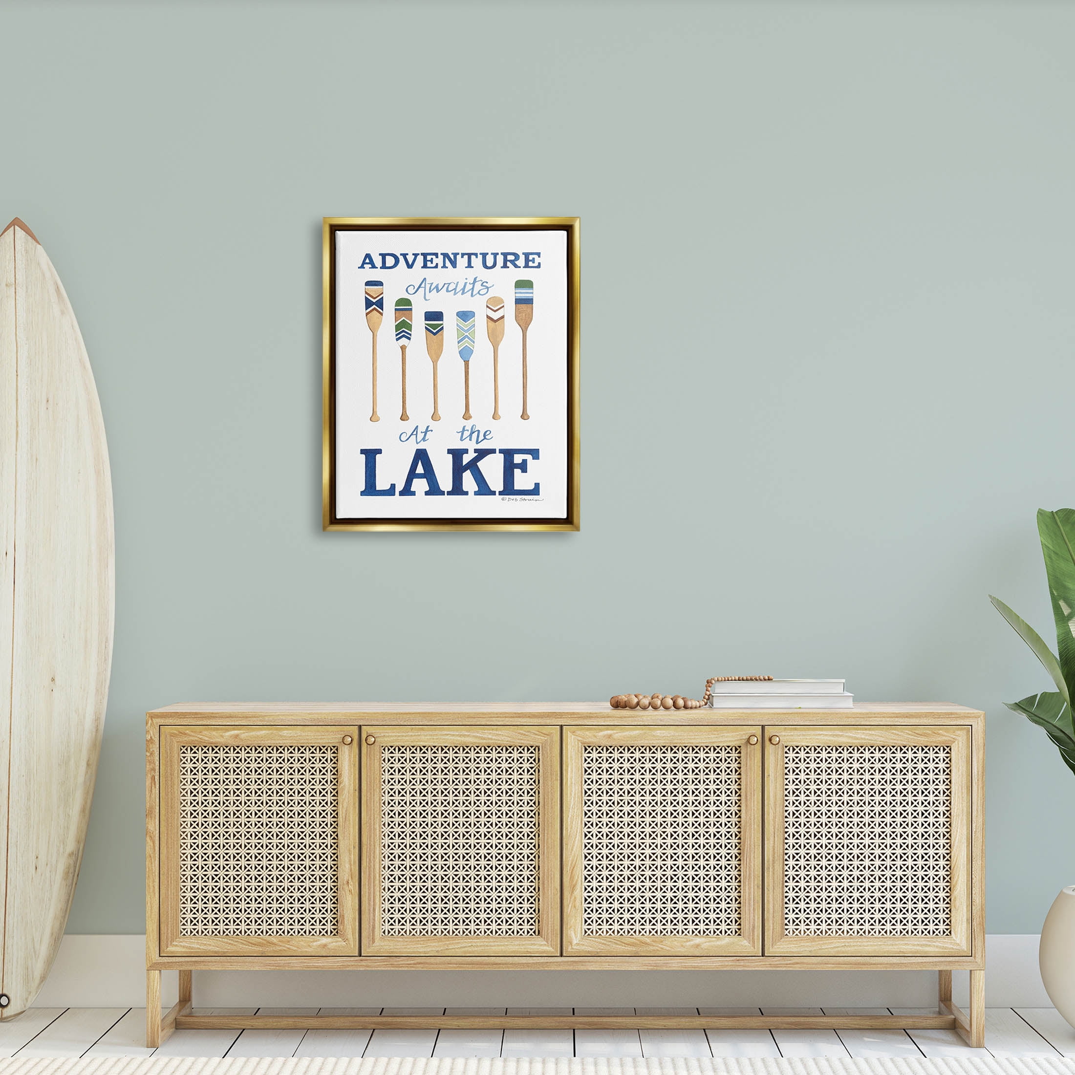 Adventure Awaits At Lake Oars Phrase Inspirational Graphic Art Metallic Gold Framed Art Print Wall Art