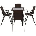 thumbnail image 4 of Costway 5Pcs Rattan Patio Furniture Set 4 Bar Stool Folding Chair Bar Table W/ Glass Top, 4 of 9