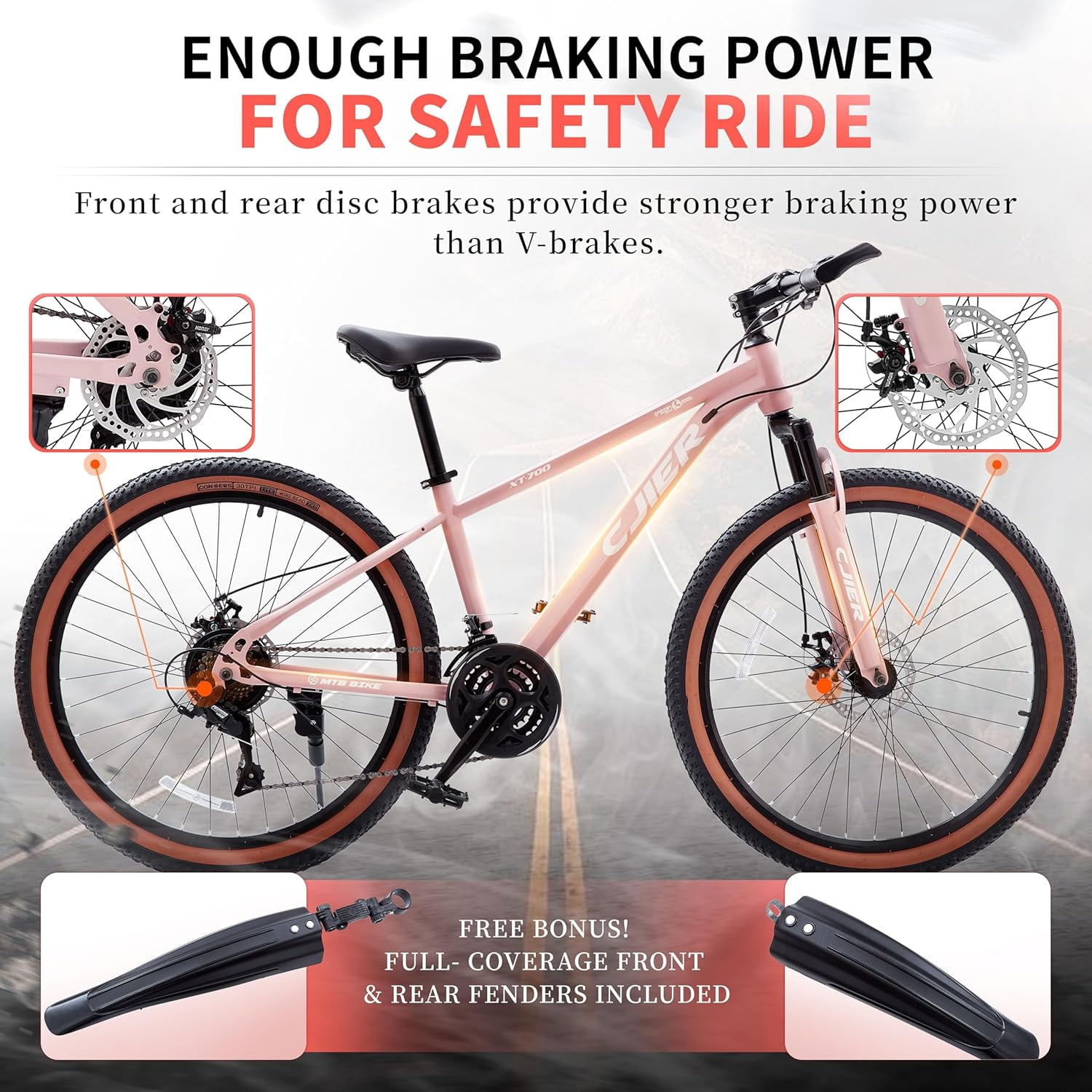 Cuoote Bicycle, 20" Mountain Bike 21-Speed with Dual Disc Brakes, Suspension Fork, Internal Cable Routing, 2.125" Tires, Ergonomic Grips