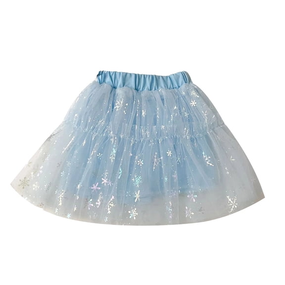 WAYUTE Girls Star Sequin Tutu Skirt Elastic Waist Layered Mesh Princess Party Skirt for Little Kids Casual Daily,Sky Blue,4-5 Y