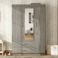 thumbnail image 3 of CoSoTower 3-Door Mirror Wardrobe with Shelves, Gray, 3 of 9