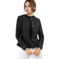 thumbnail image 1 of Chaqueta de mezclilla Allegra K con cuello redondo botones manga larga peplum Negro XS, 1 of 6