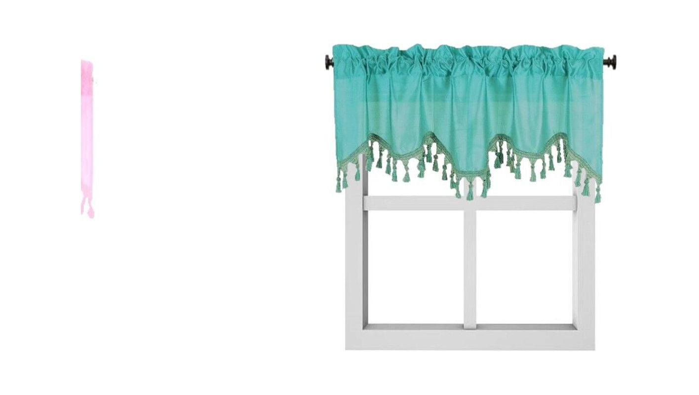 1 Piece Wave valance with bead trim tassels semisheer light filtering