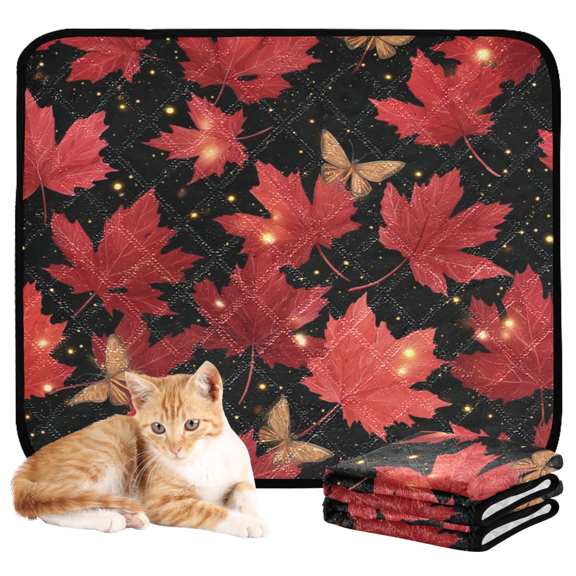 Washable Pet Pee Pads with Super Absorbent Reusable Training Pads for Dogs & Cats Maple Leaves and Fireflies