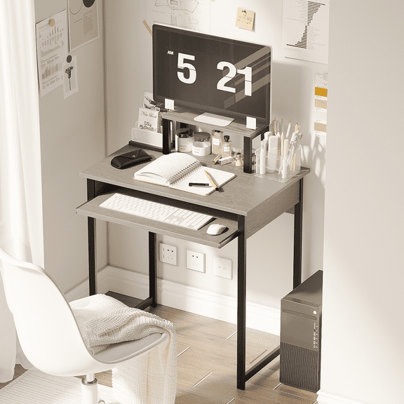 YQ JENMW Home Office Computer Desk with Monitor Stand and Keyboard Tray, Modern Simple Writing Desk with Sturdy Metal Frame
