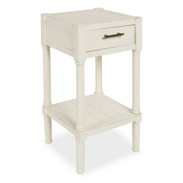 Kate And Laurel Meacham Side End Table, Antique White End Table With Drawers