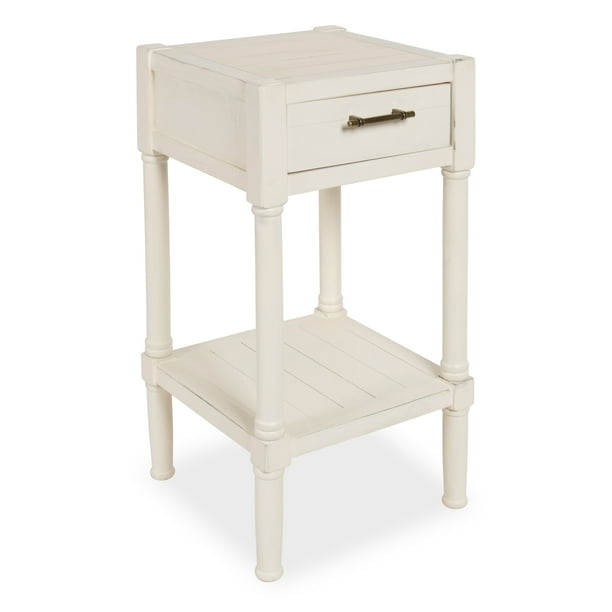 Kate And Laurel Meacham Side End Table With Drawer Lower Shelf Antique White Com Kate And Laurel Meacham Side End Table, Antique White End Table With Drawers