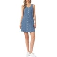 thumbnail image 2 of INSPIRE CHIC Jean Dresses for Women Button Down V Neck Sleeveless Collarless Mini Denim Dress with Pockets S Light Blue, 2 of 6