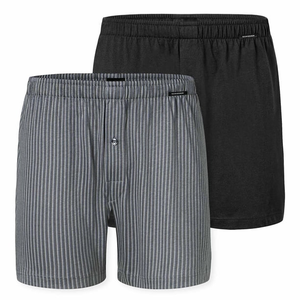SCHIESSER Bóxers de punto para hombre, pack de 2 - Pack de 2 bóxers, algodón, liso Negro/gris L (Large)