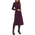 thumbnail image 4 of INSPIRE CHIC Ribbed Knitted Midi Dress for Womens Mock Neck Casual Long Sleeve Sweater Dresses M Burgundy, 4 of 6