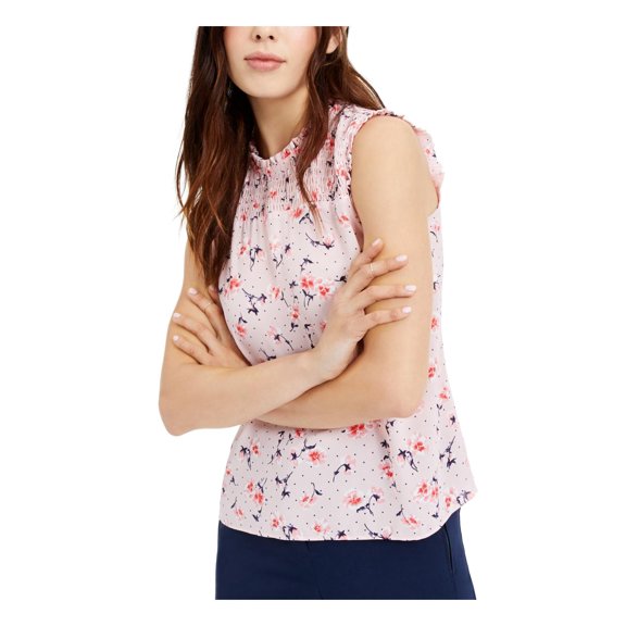 Maison Jules Womens Smocked Floral Print Blouse