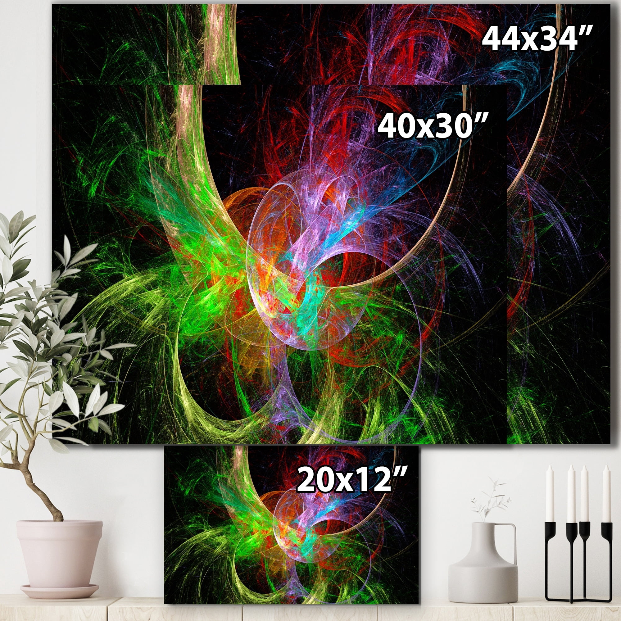 Designart 'Multi Color Fractal Abstract Design ' Oversized Abstract Canvas Art Print