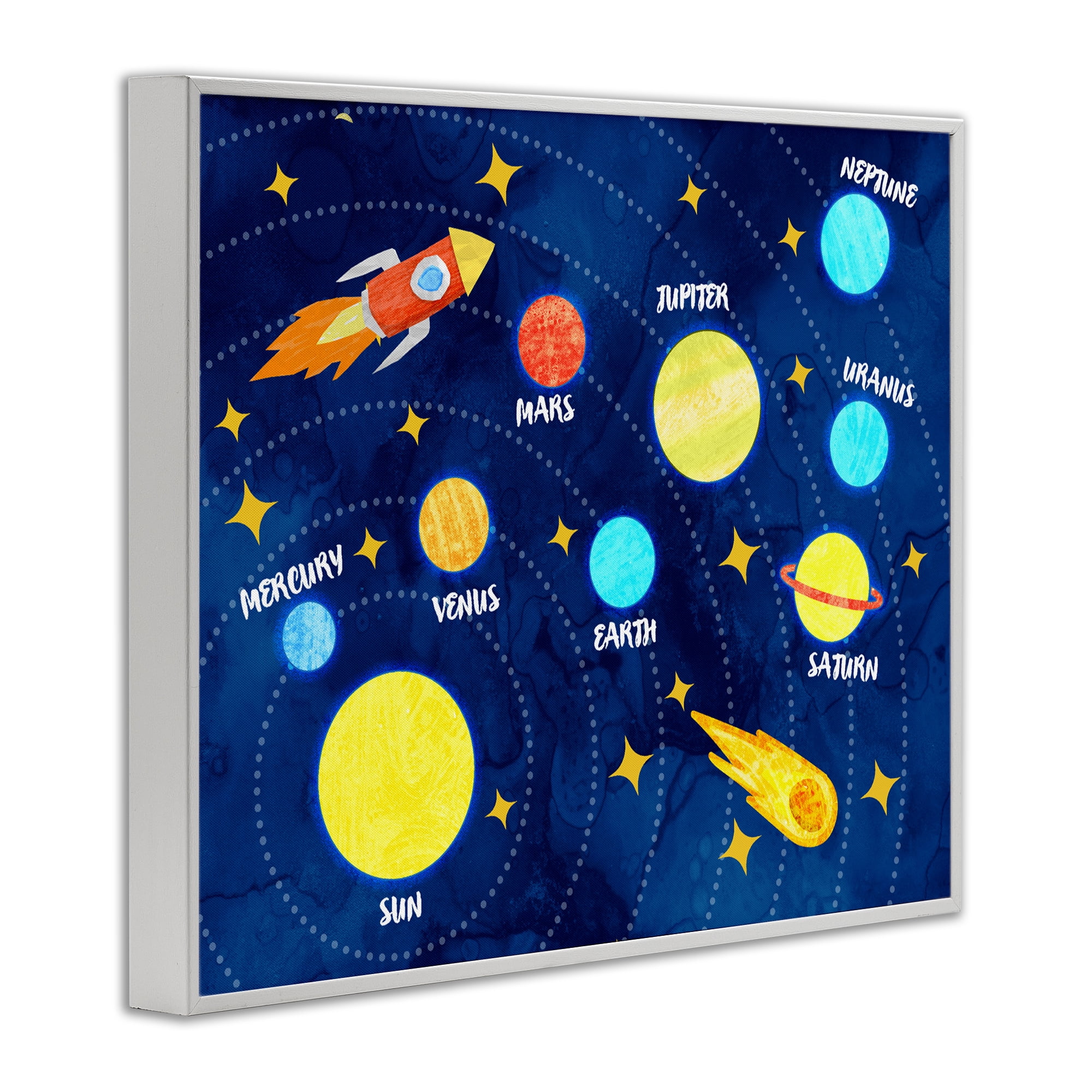 Rocket Across Solar System White Framed Giclee Art, design by Daphne Polselli